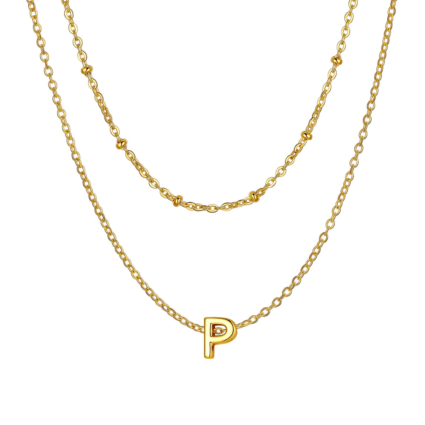 Gold initial necklace P ¨C double chain necklace with gold letter P charm