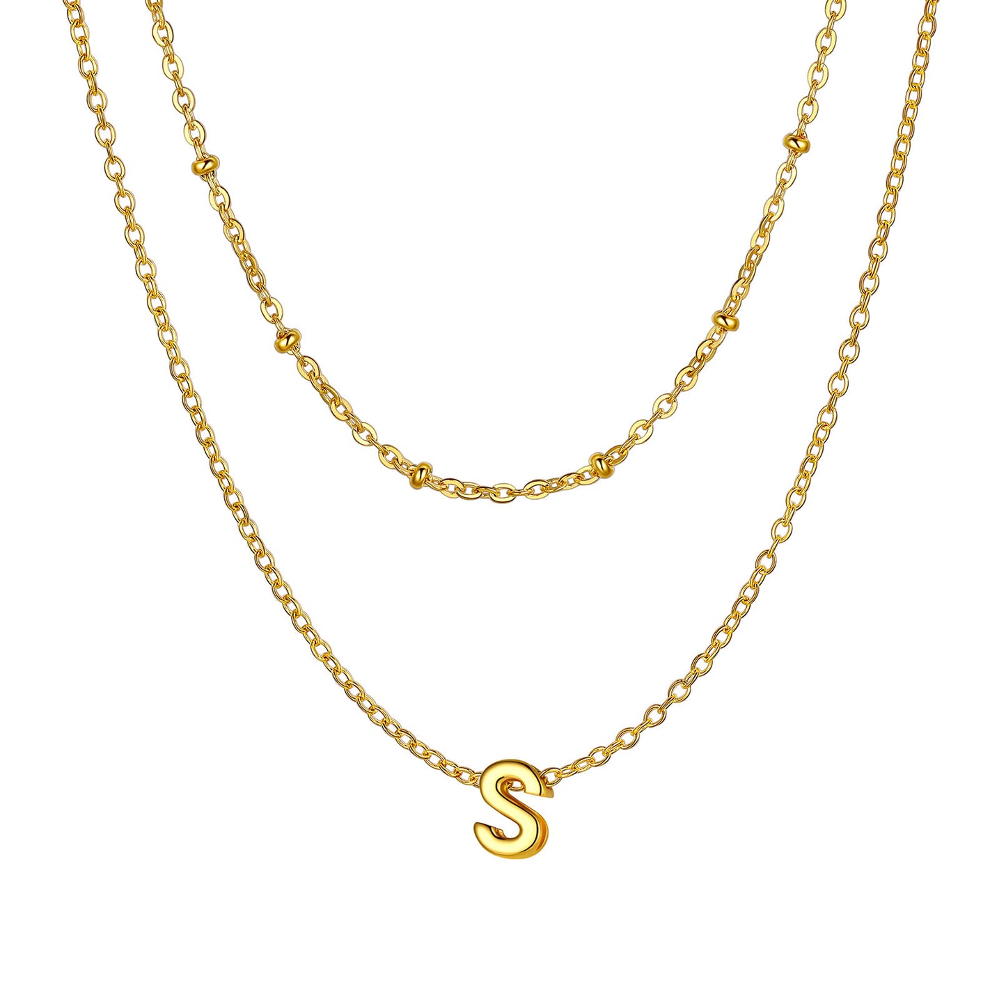 Gold initial necklace S ¨C trendy S gold layered necklace for everyday wear