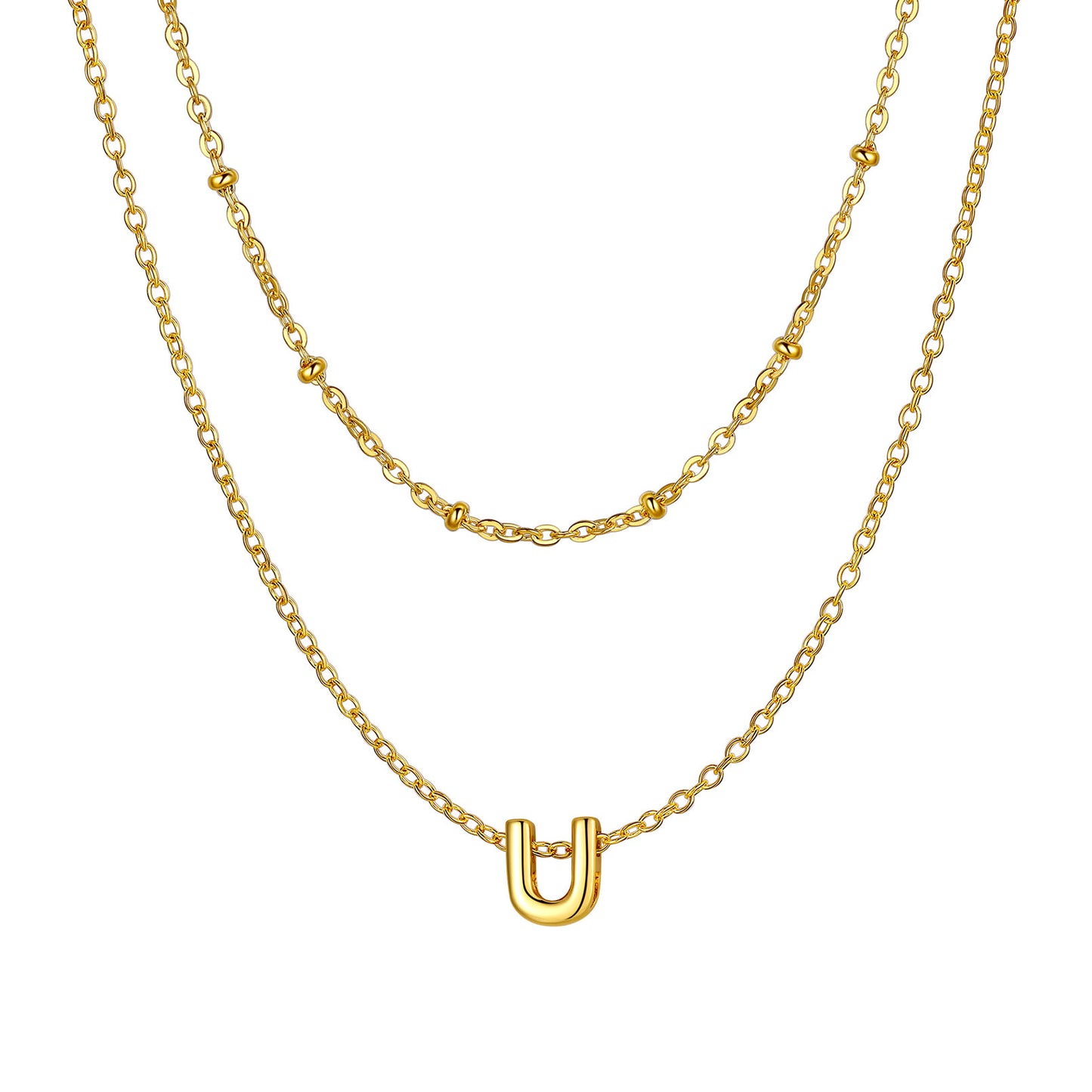 Gold initial necklace U ¨C gold initial U necklace, personalized double-chain