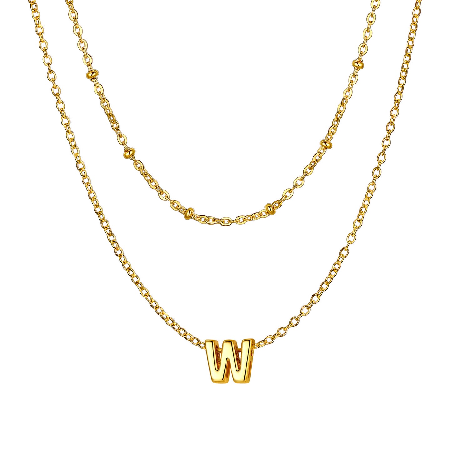 Gold initial necklace W ¨C gold W charm necklace in dainty layered style
