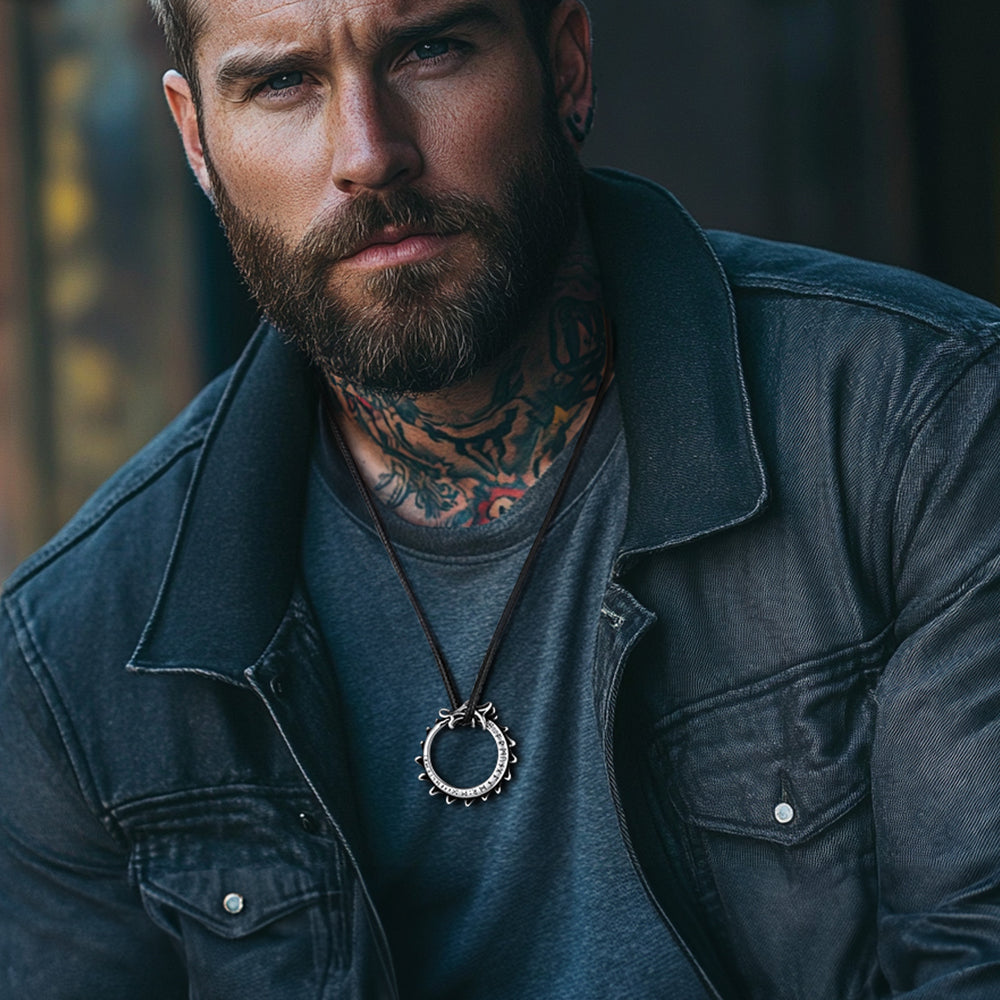 Viking Rune Gothic Dragon Head Leather Rope Necklace for Men