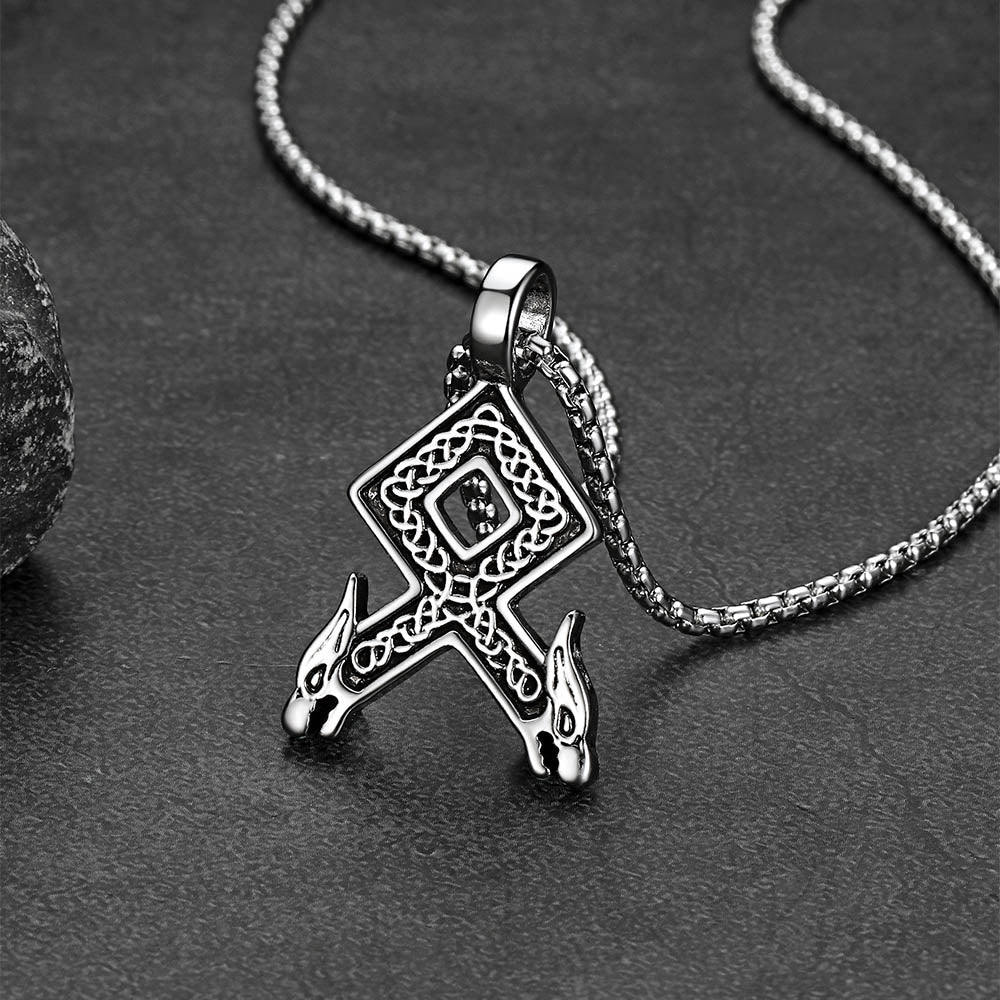 FaithHeart Viking wolf head necklace men’s Norse amulet