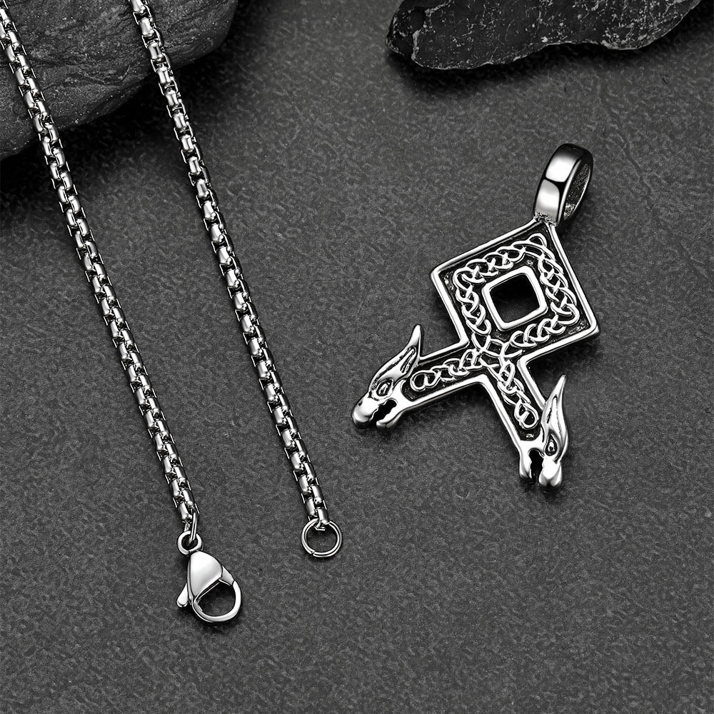 Stainless steel Othala rune pendant with wolf head details