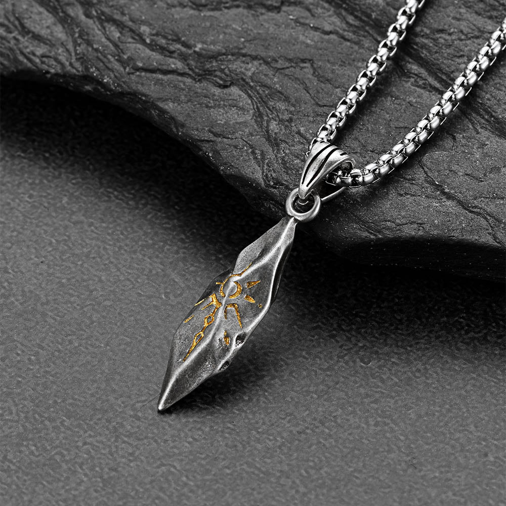 Stainless Steel Sun Rune Necklace Close-up View