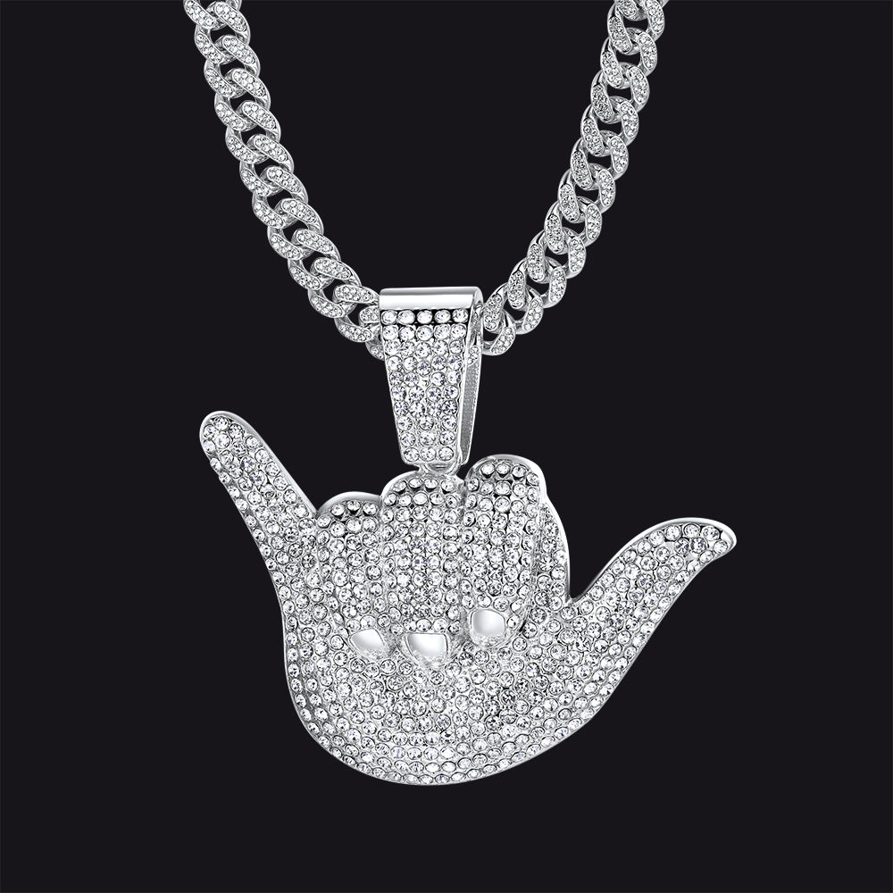 Hip Hop Zirconia 666 Hand Sign Cuban Chain Necklace for Men