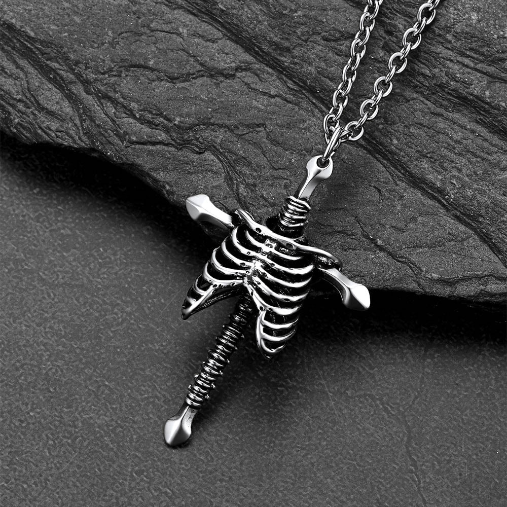 Silver skeleton cross pendant necklace