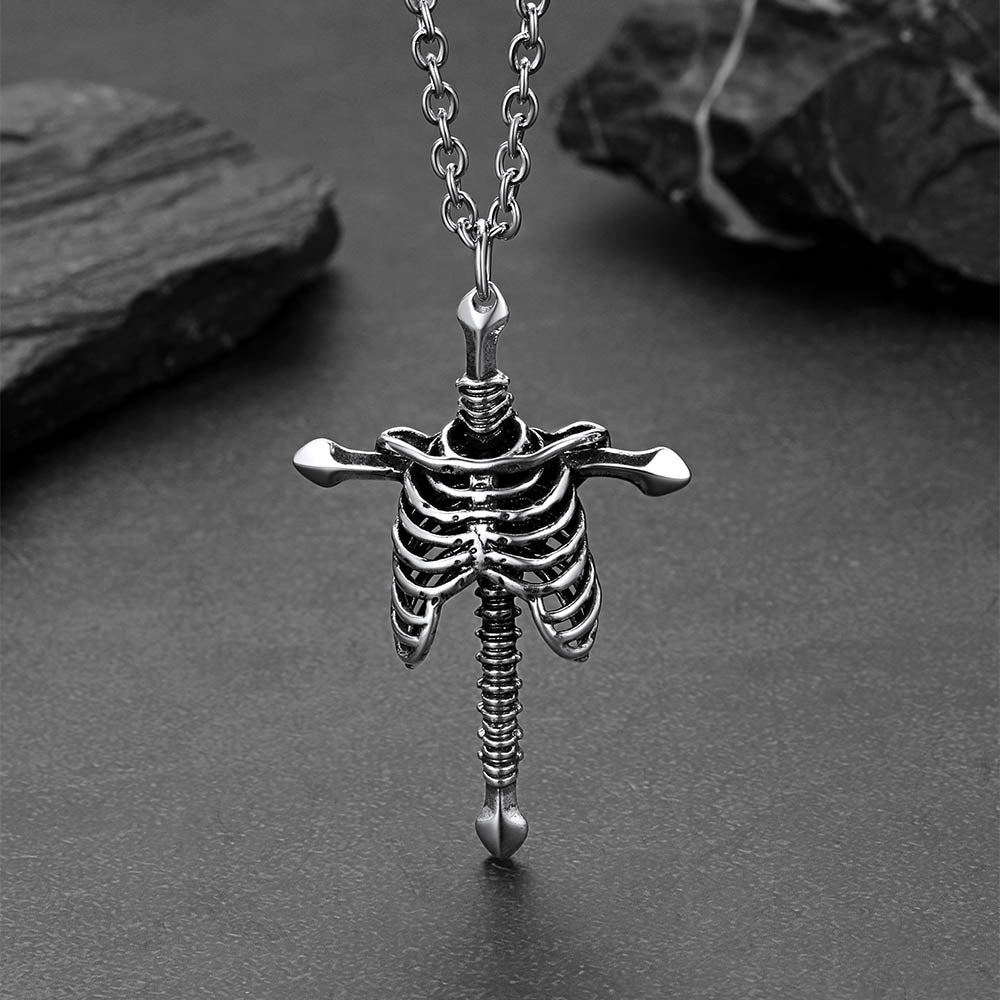 Silver skeleton cross pendant necklace