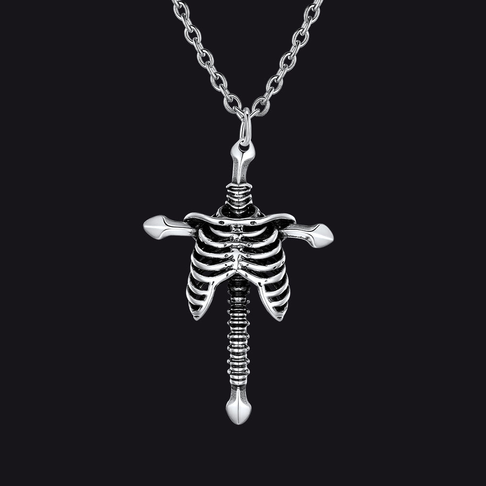 Gothic Jesus skeleton cross pendant necklace for men, symbol of faith and strength
