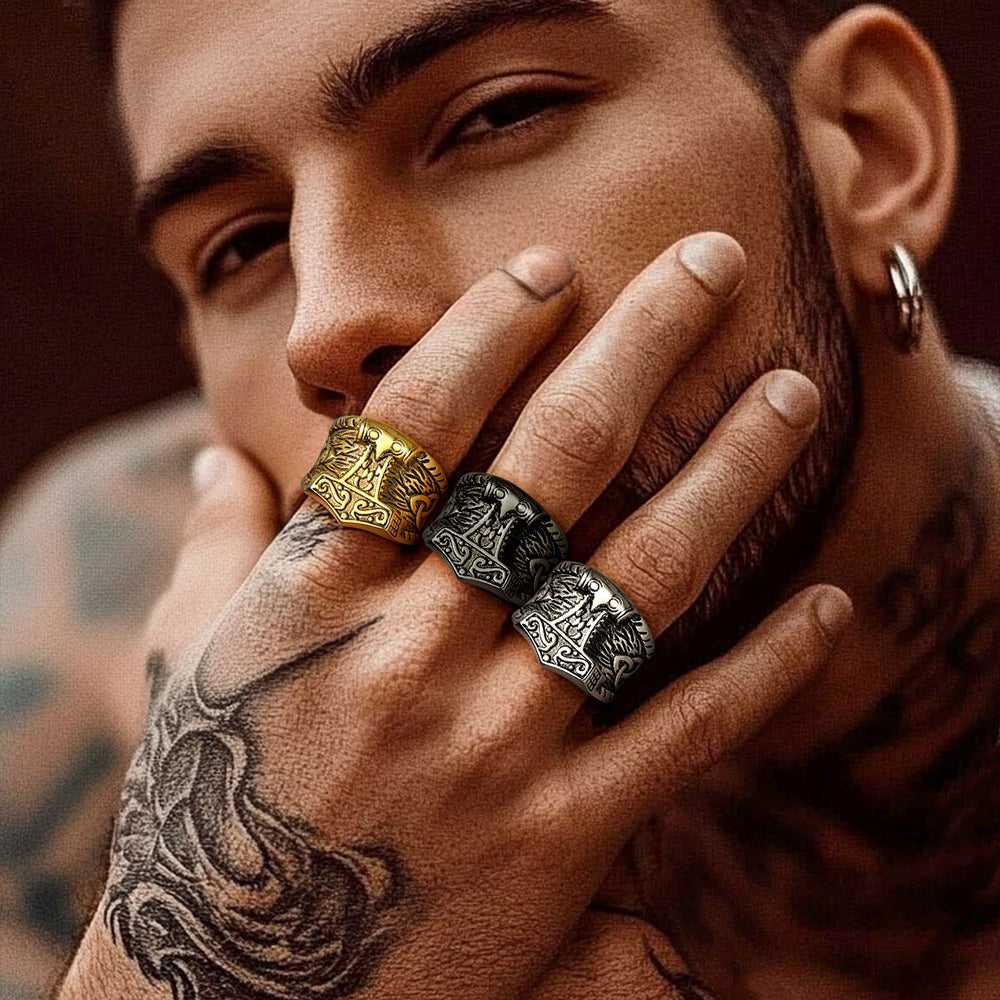 Viking Mjolnir Signet Ring Thor's Hammer Ring for Men