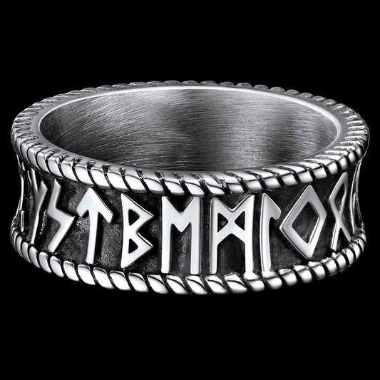 FaithHeart Norse Runes Stainless Steel Ring Viking Couple Ring FaithHeart