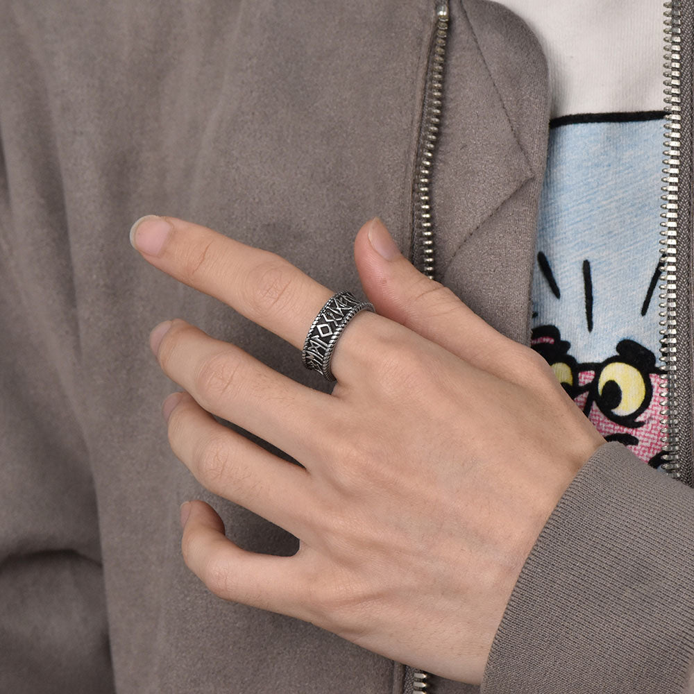 FaithHeart Norse Runes Stainless Steel Ring Viking Couple Ring FaithHeart