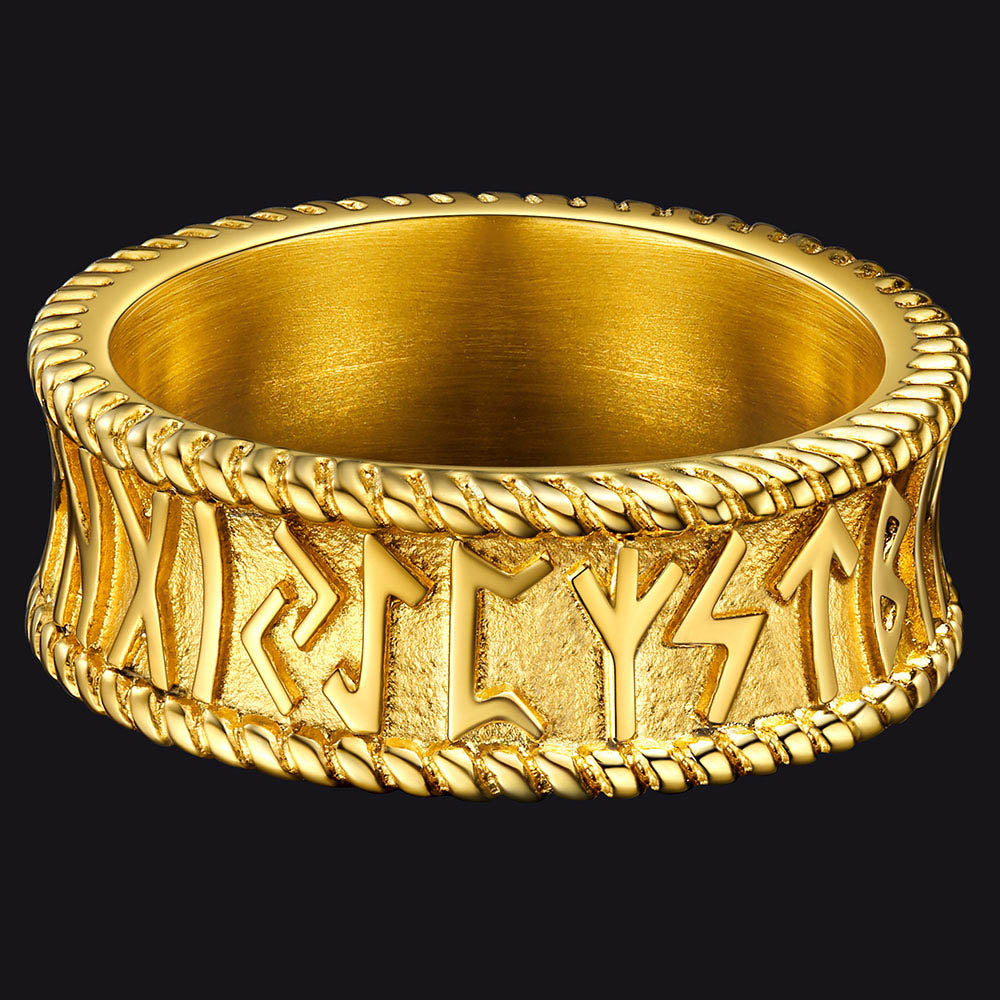 FaithHeart Norse Runes Stainless Steel Ring Viking Couple Ring FaithHeart