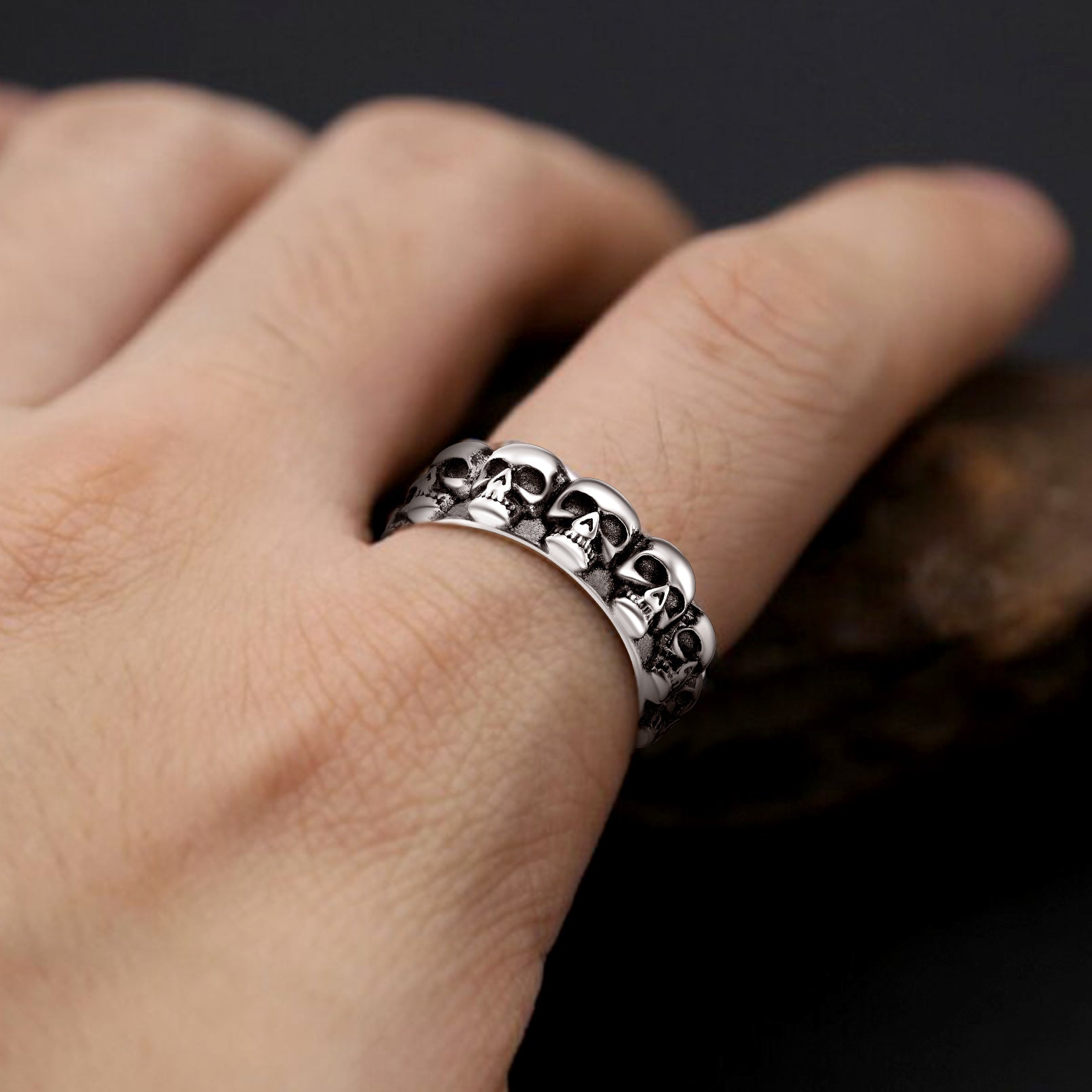 Gothic Punk Stainless Steel Skull Ring for Men