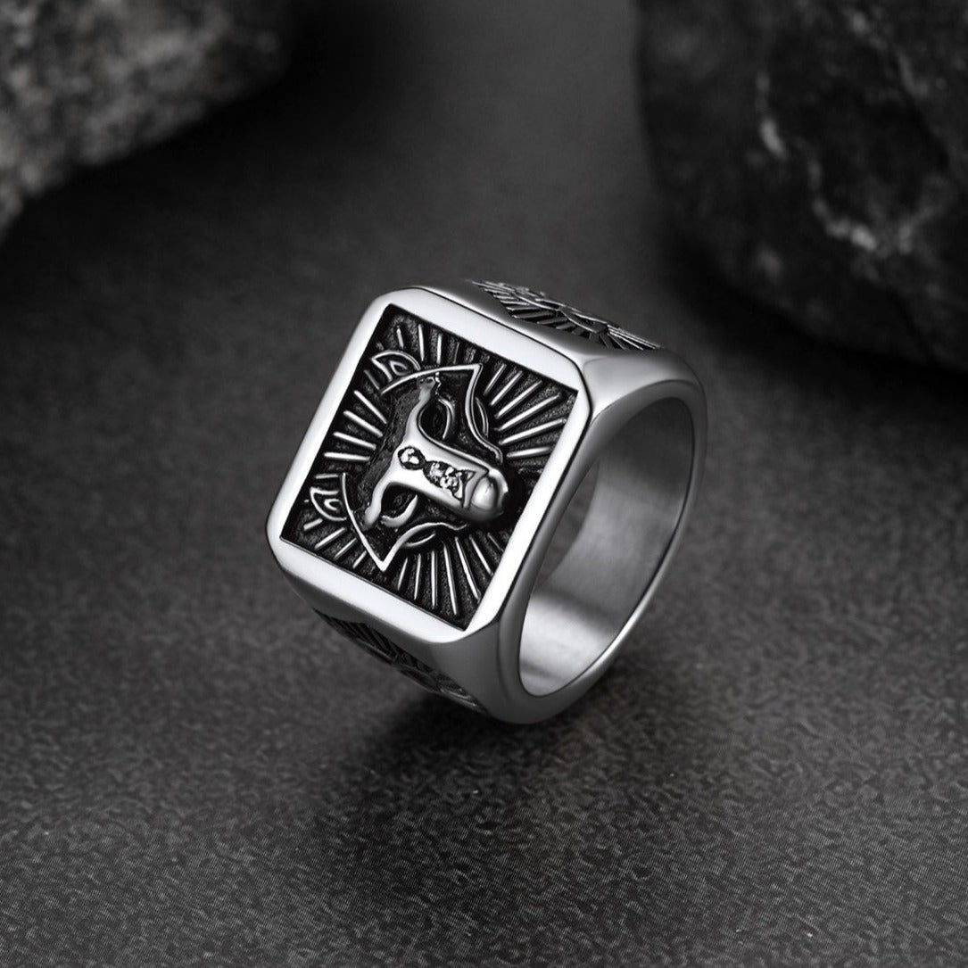 FaithHeart Norse Viking Wolf Signet Ring Stainless Steel FaithHeart