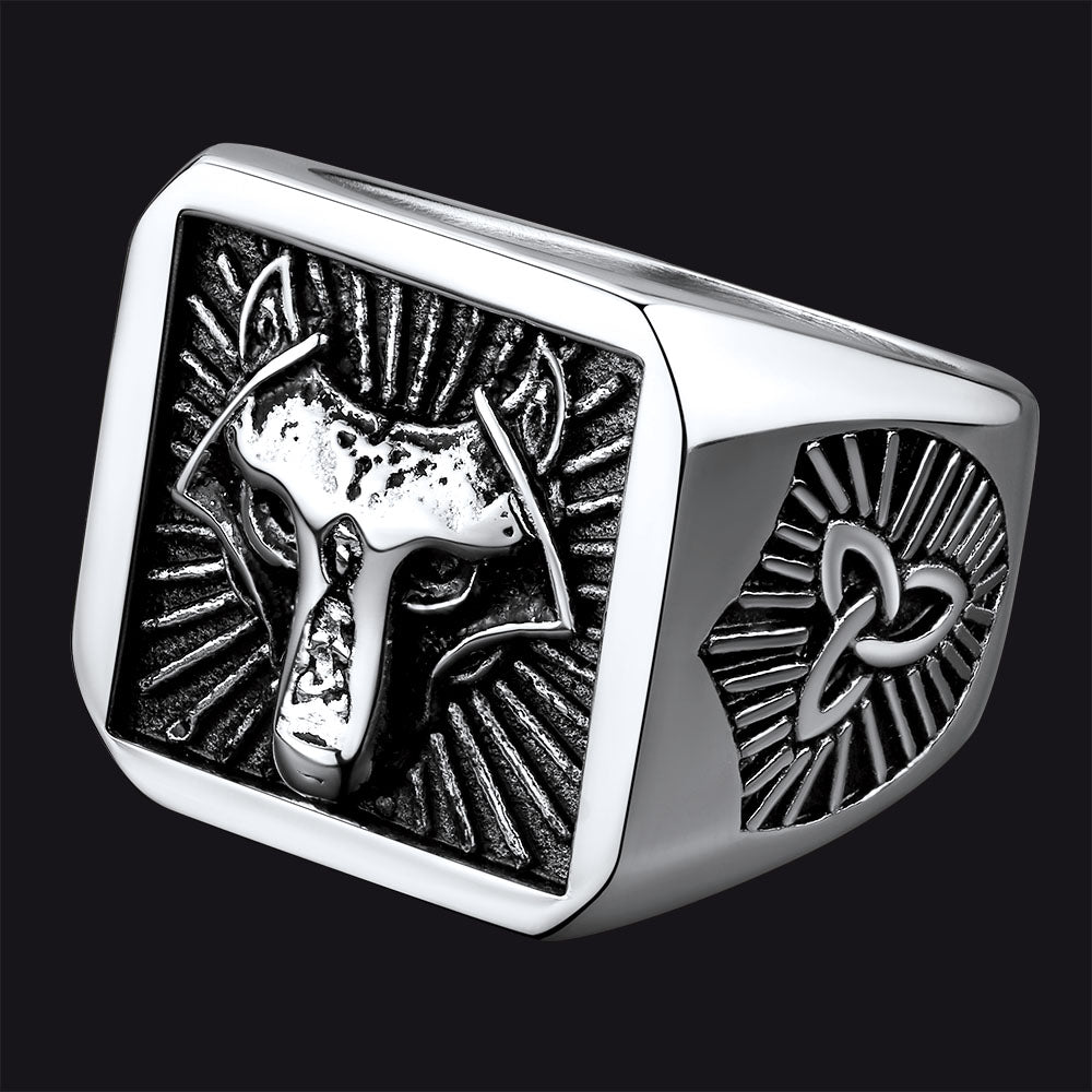 FaithHeart Norse Viking Wolf Signet Ring Stainless Steel FaithHeart
