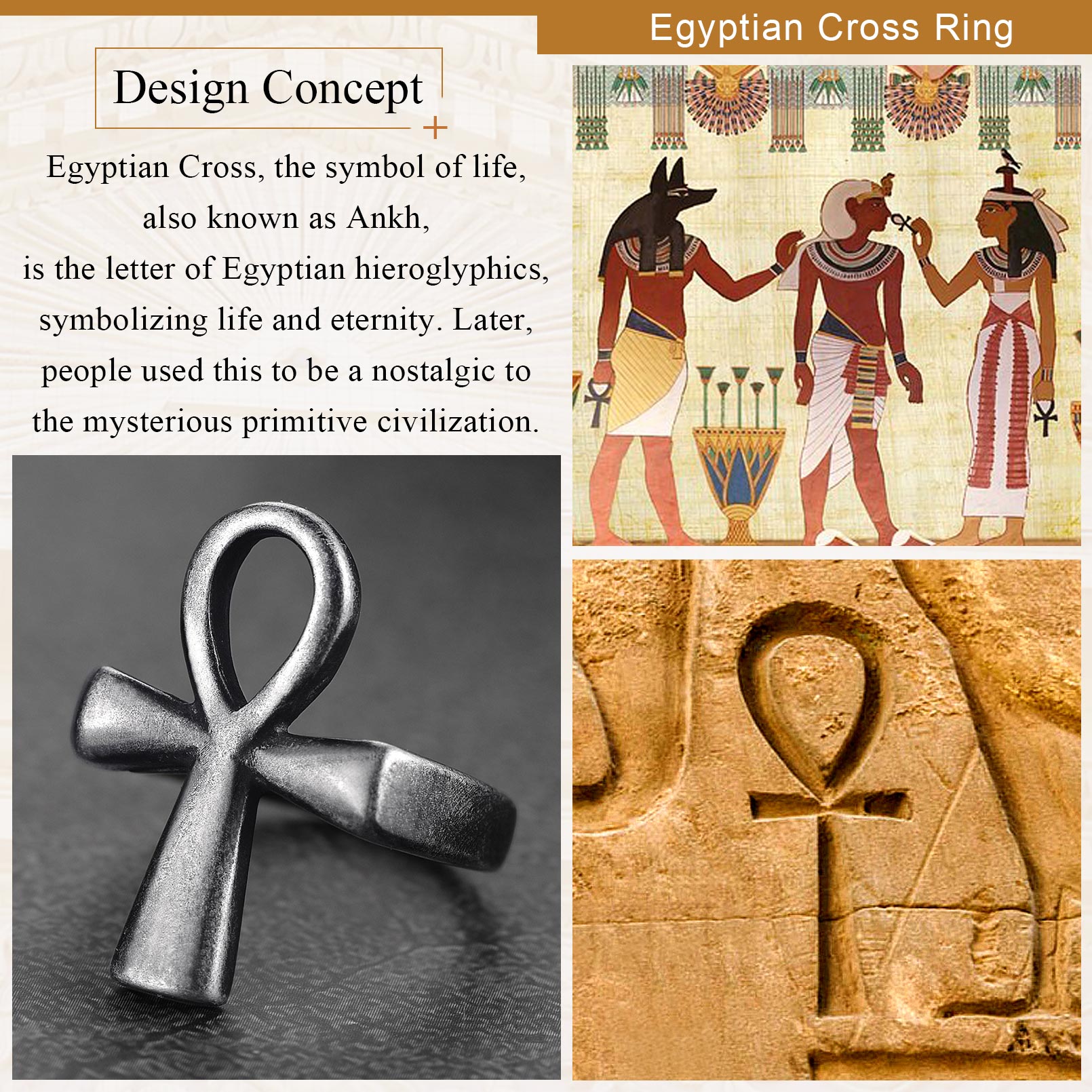 Egyptian Coptic Ankh Cross Stainless Steel Ring