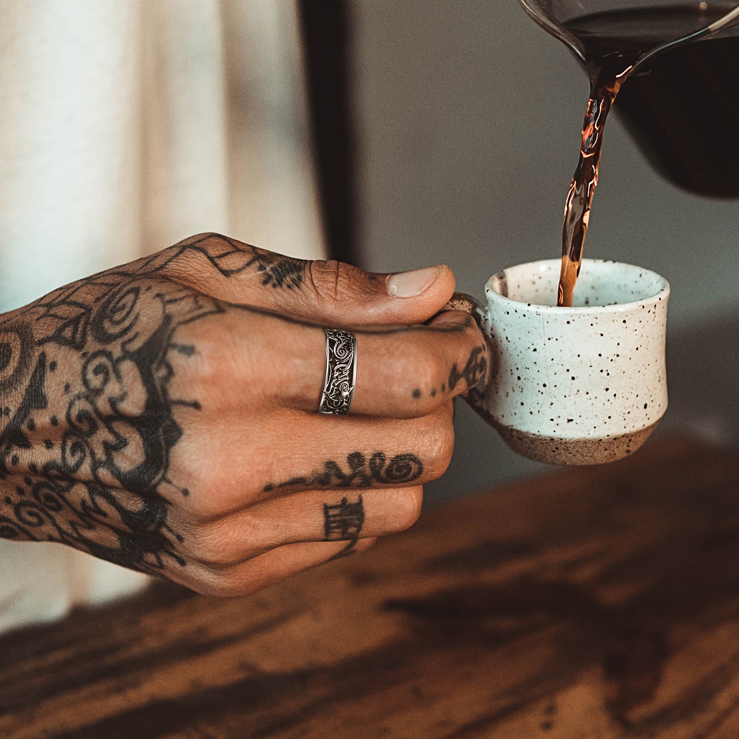 Men Wearing Steel Norse Viking Celtic Wolf Ring Band