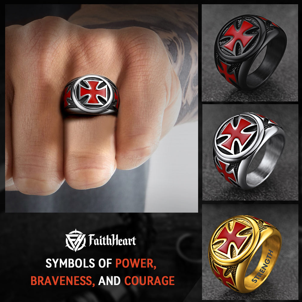 Christian Knights Templar Cross Ring for Men, symbols of power and faith