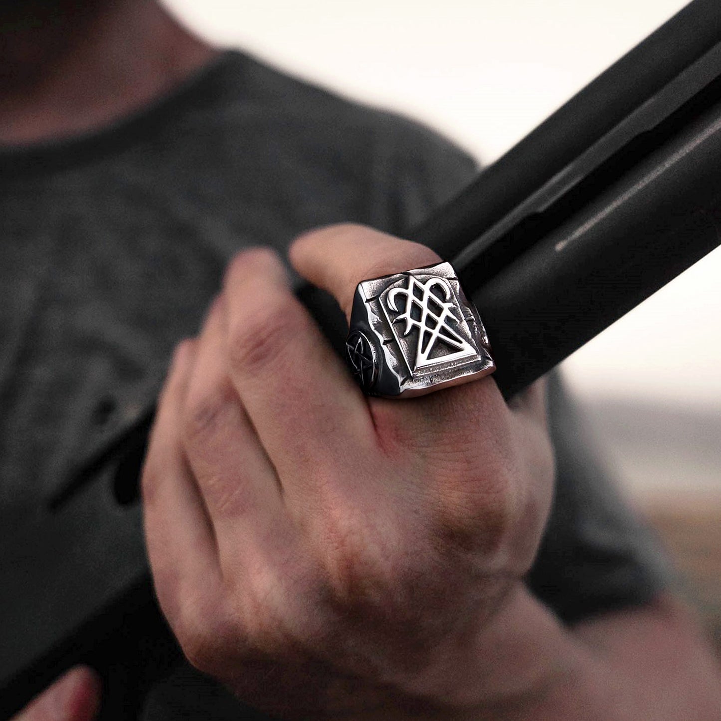 FaithHeart Satanic Lucifer Square Symbol Custom Signet Ring FaithHeart