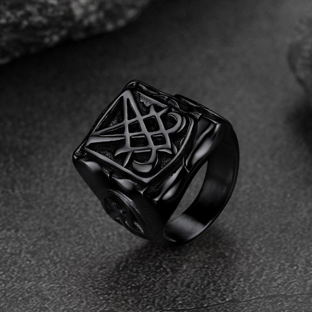 FaithHeart Satanic Lucifer Square Symbol Custom Signet Ring FaithHeart