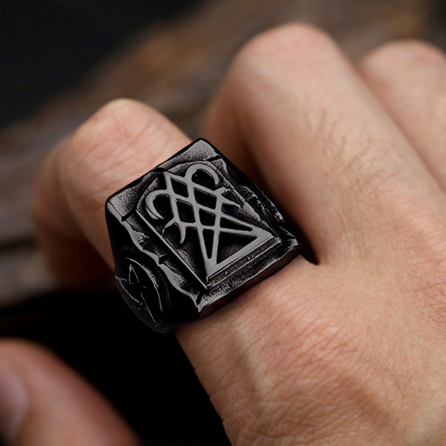 FaithHeart Satanic Lucifer Square Symbol Custom Signet Ring FaithHeart