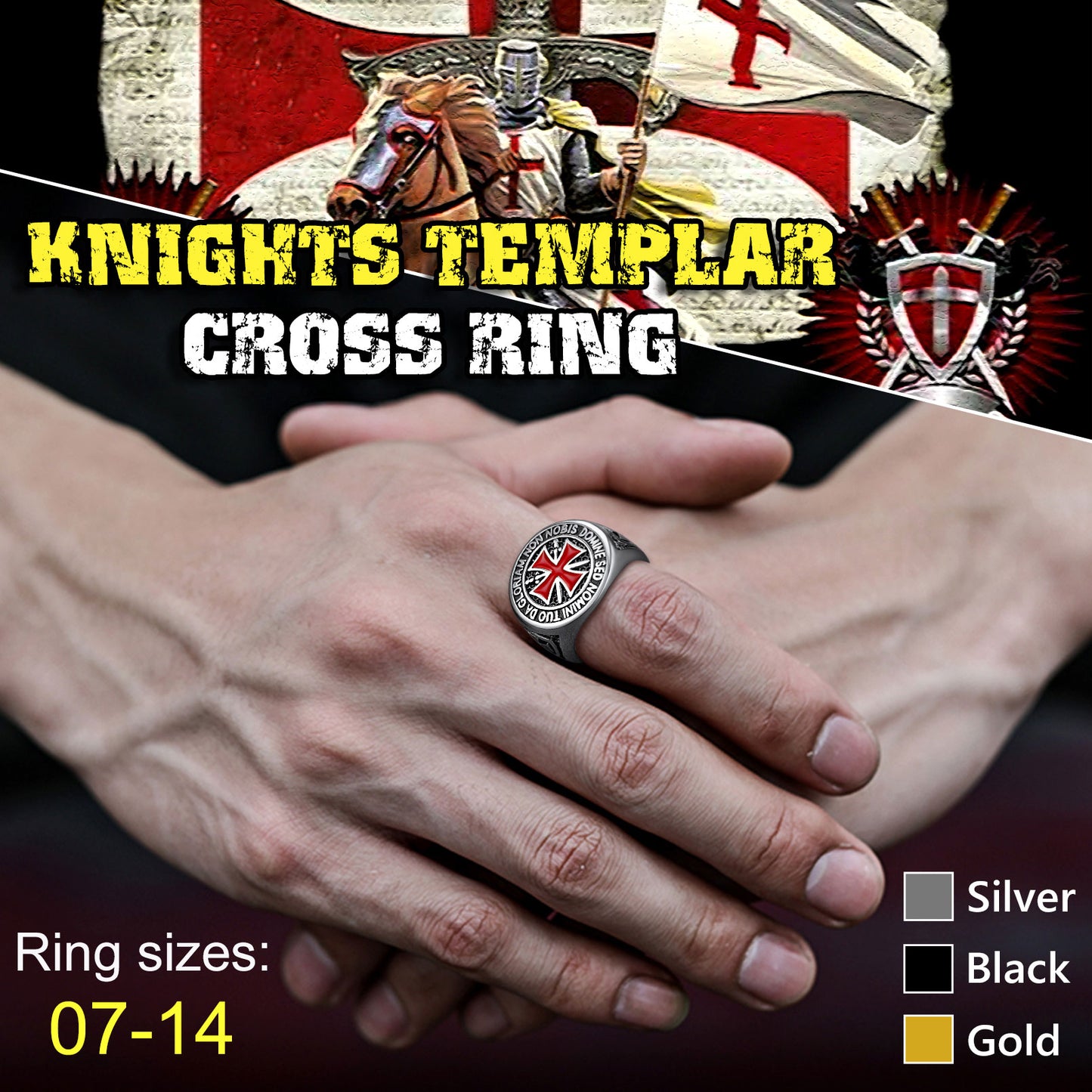 Red Knights Templar Cross Ring For Men