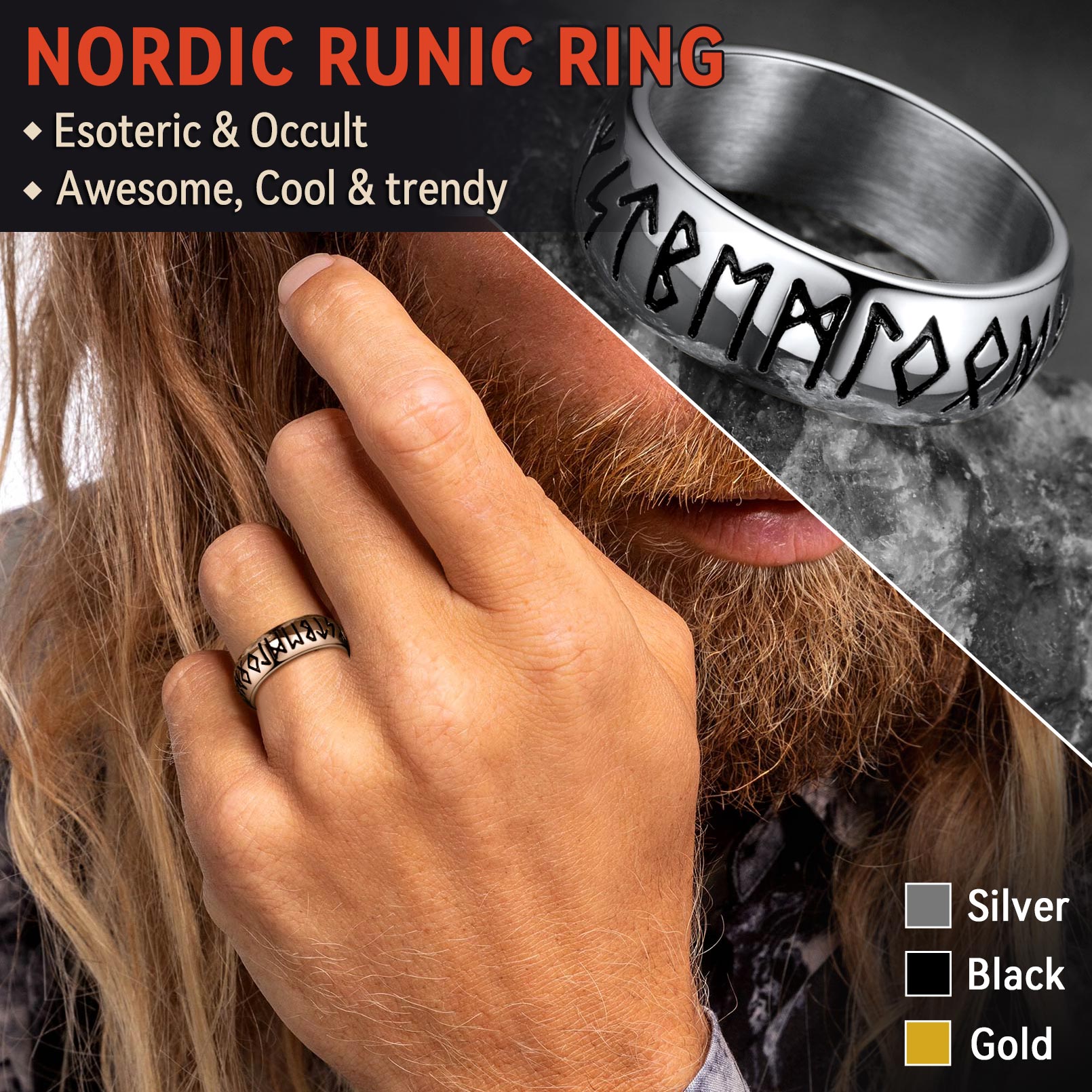 Viking Runes Ring for Men