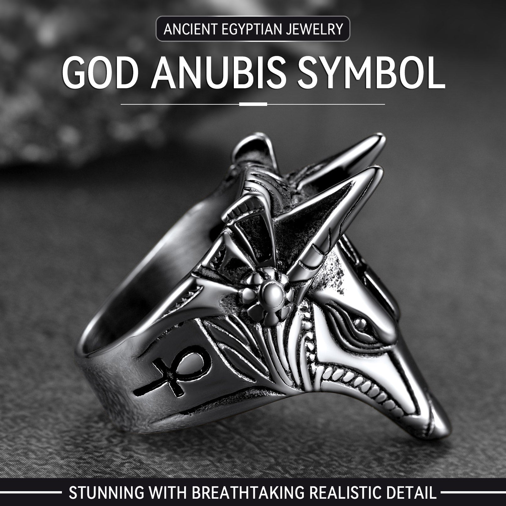 Ancient Egyptian Anubis Ring With Ankh Cross For Men