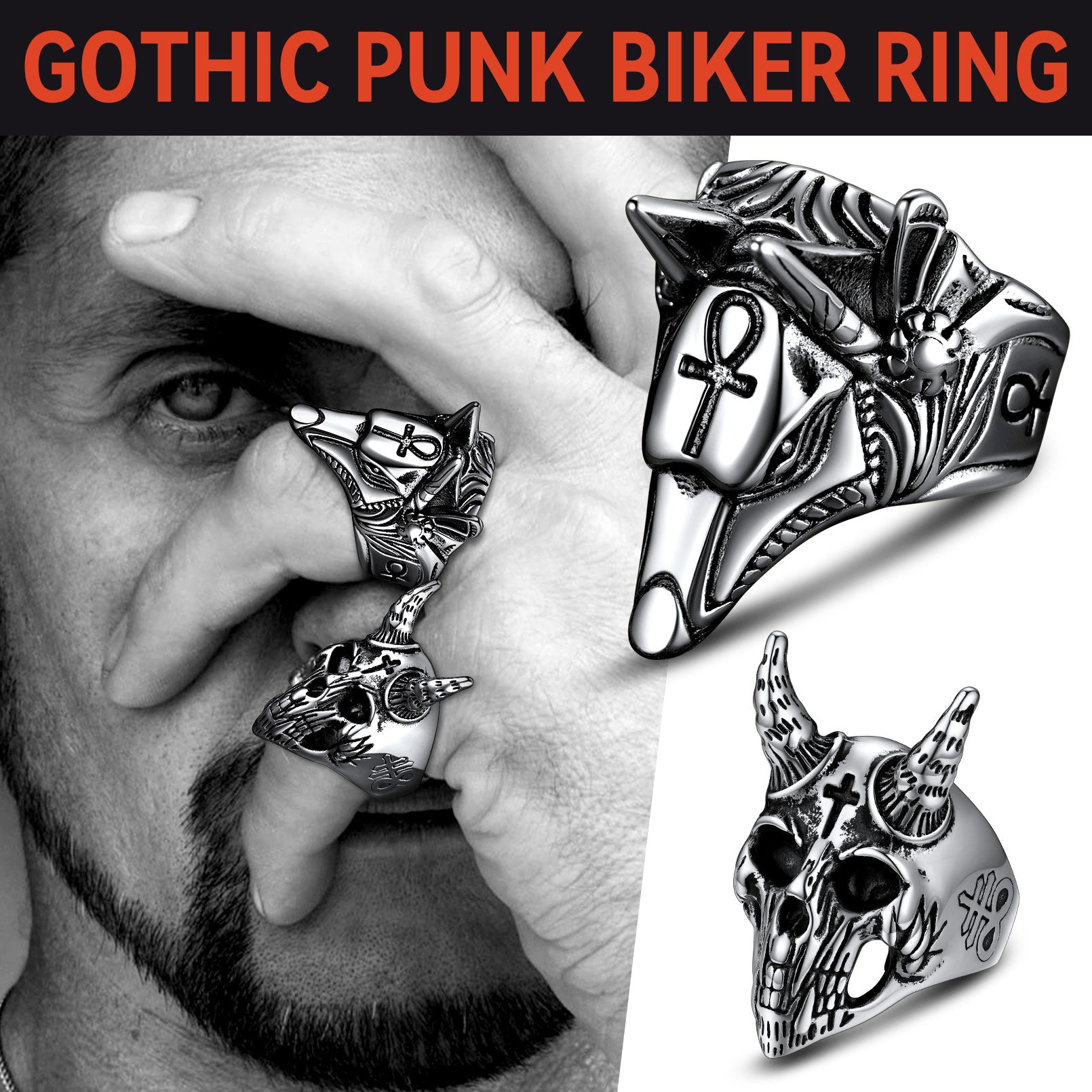 Anubis Ring for Men - Gothic Punk Biker Ring