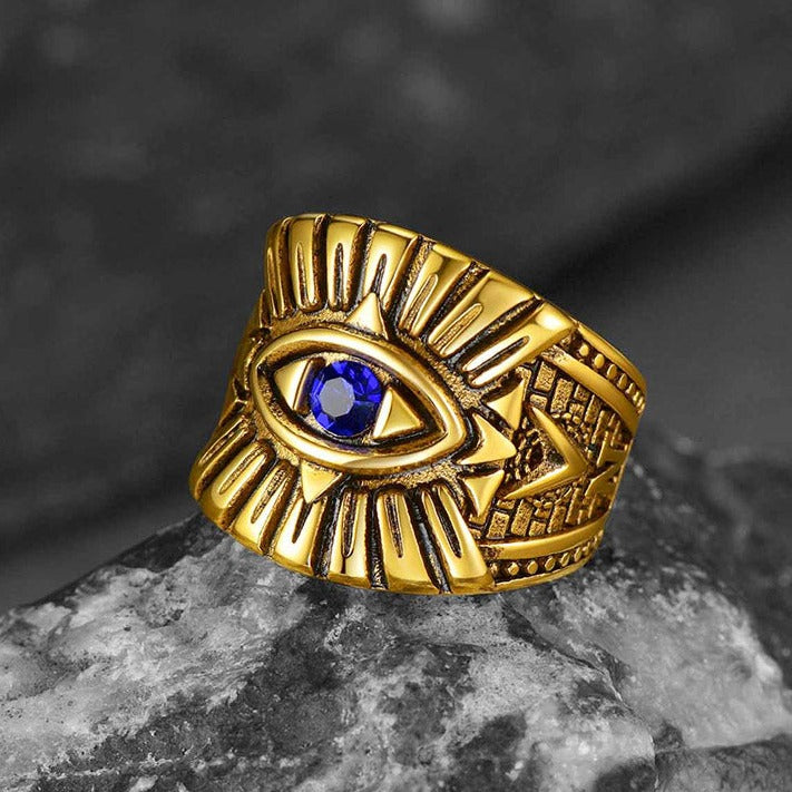 FaithHeart Blue Sapphire All Seeing Eye Ring Stainless Steel FaithHeart