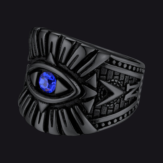 Blue Sapphire All Seeing Eye Stainless Steel Ringimg