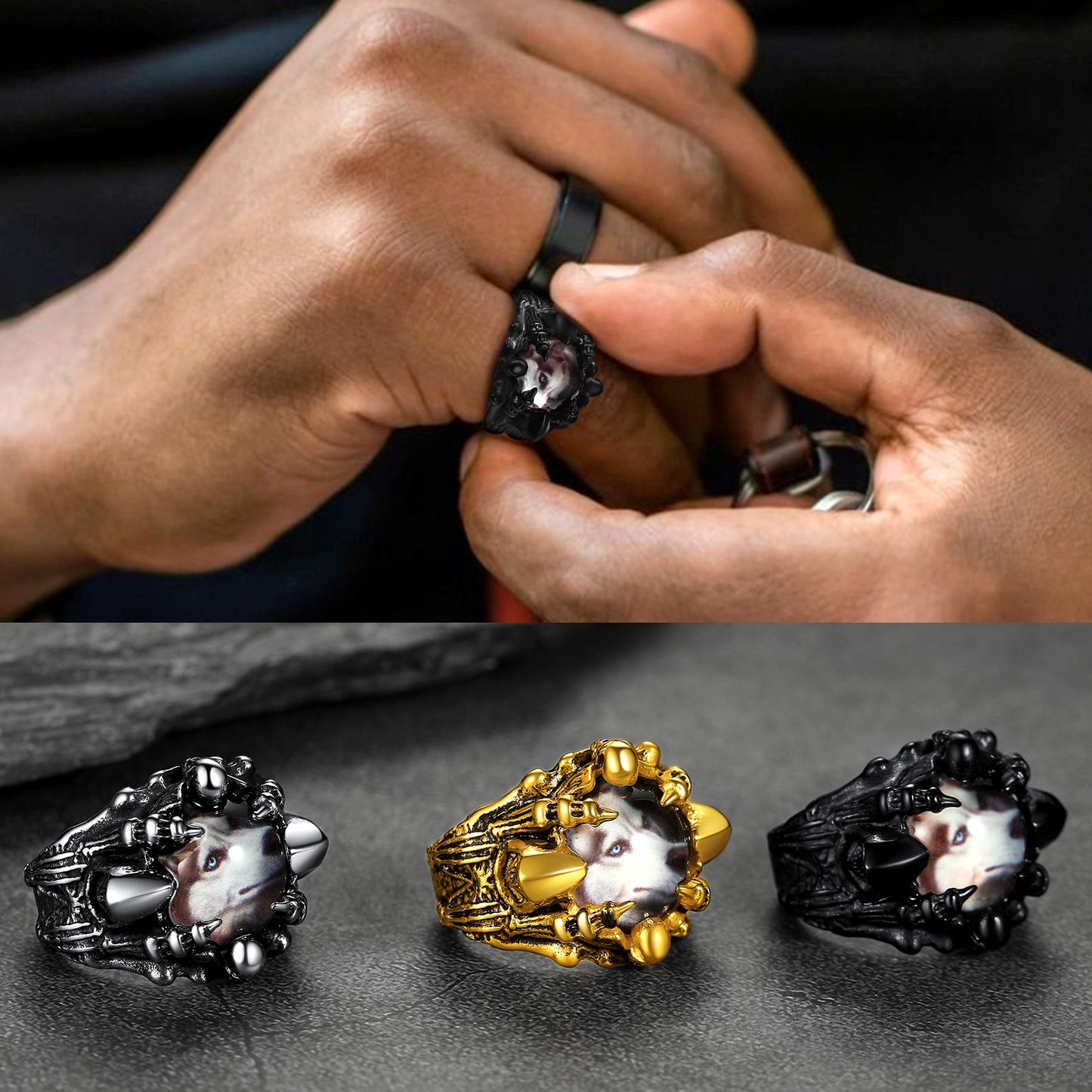 Gothic Dragon Claw Ring, custom photo ring for men