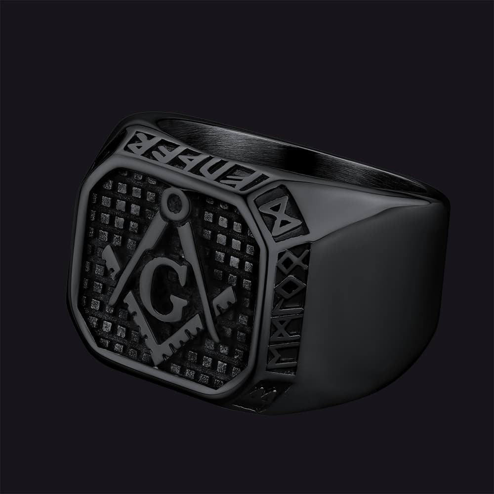 FaithHeart Viking Runes Square Signet Ring for Men Freemason Masonic Rings FaithHeart