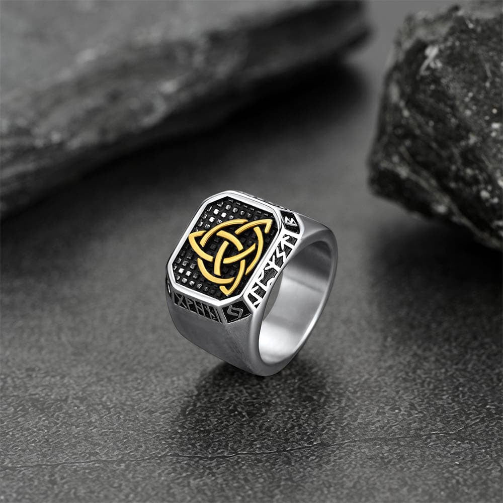 FaithHeart Viking Runes Square Signet Ring Celtic Knot Rings FaithHeart