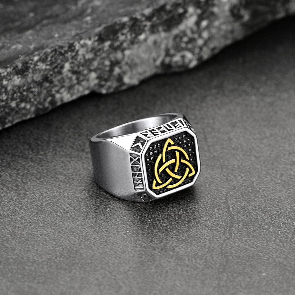 FaithHeart Viking Runes Square Signet Ring Celtic Knot Rings FaithHeart