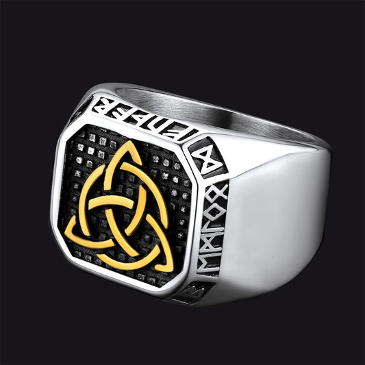 FaithHeart Viking Runes Square Signet Ring Celtic Knot Rings FaithHeart