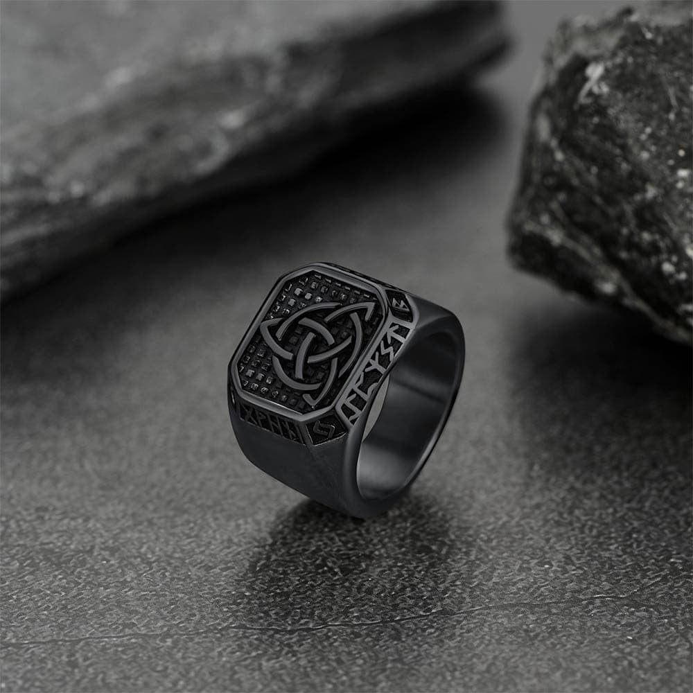 FaithHeart Viking Runes Square Signet Ring Celtic Knot Rings FaithHeart