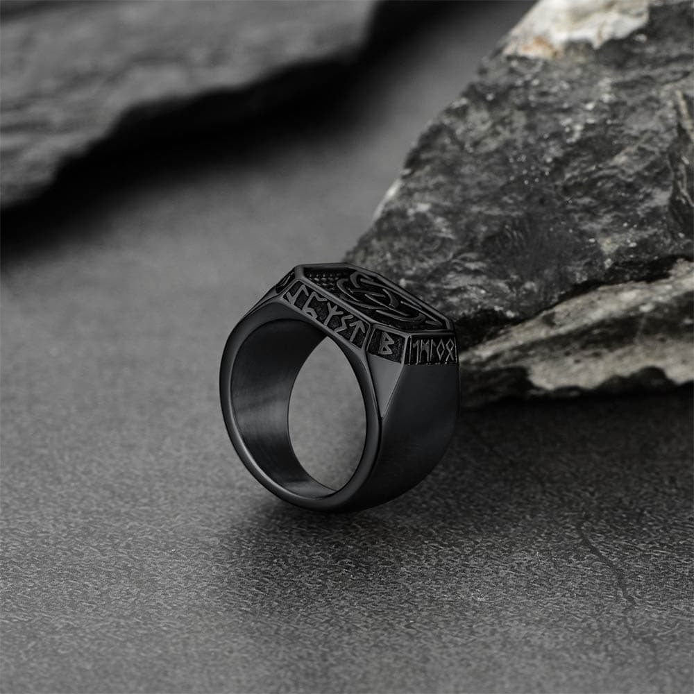 FaithHeart Viking Runes Square Signet Ring Celtic Knot Rings FaithHeart