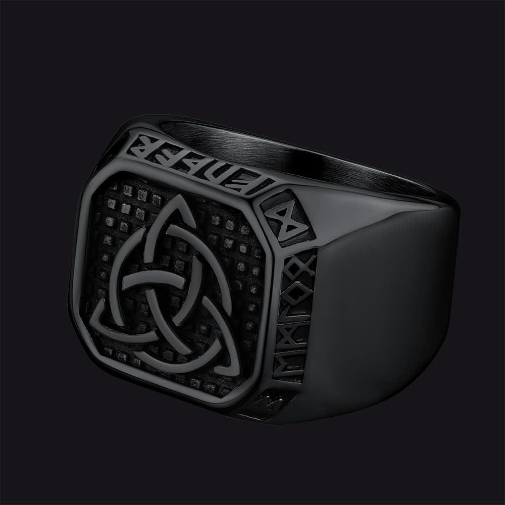 FaithHeart Viking Runes Square Signet Ring Celtic Knot Rings FaithHeart