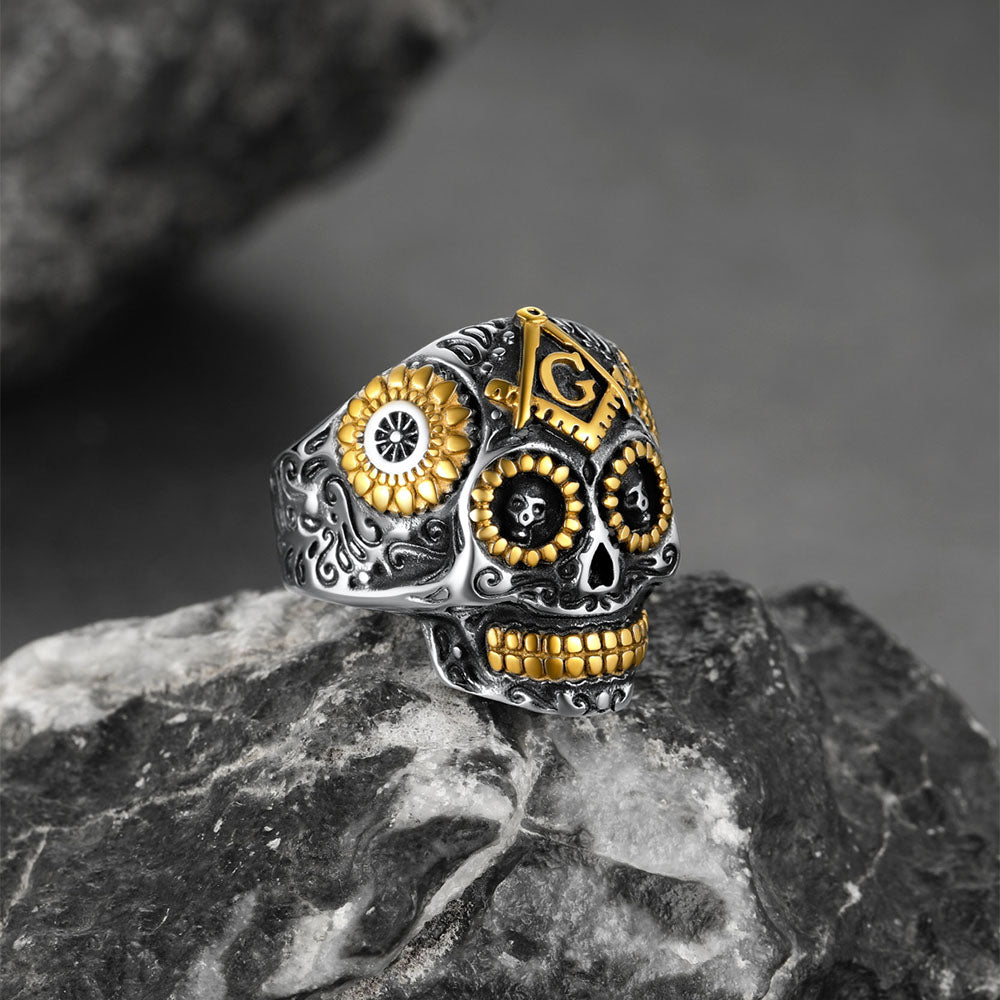 FaithHeart Vintage Skull Ring Stainless Steel Punk Biker Ring FaithHeart