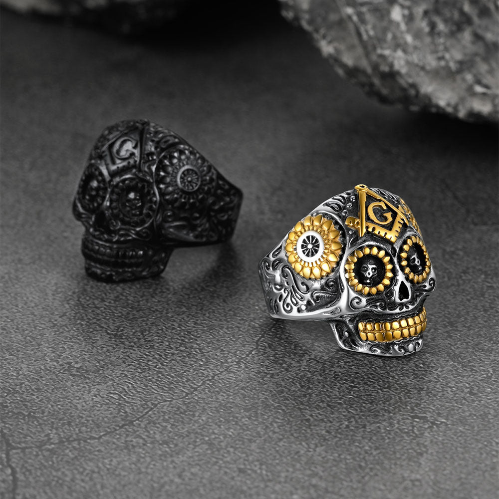 FaithHeart Vintage Skull Ring Stainless Steel Punk Biker Ring FaithHeart