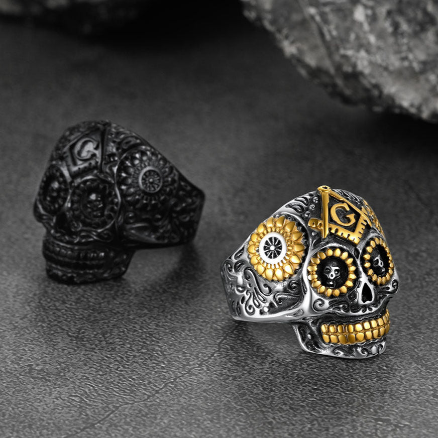 FaithHeart Vintage Skull Ring Stainless Steel Punk Biker Ring FaithHeart