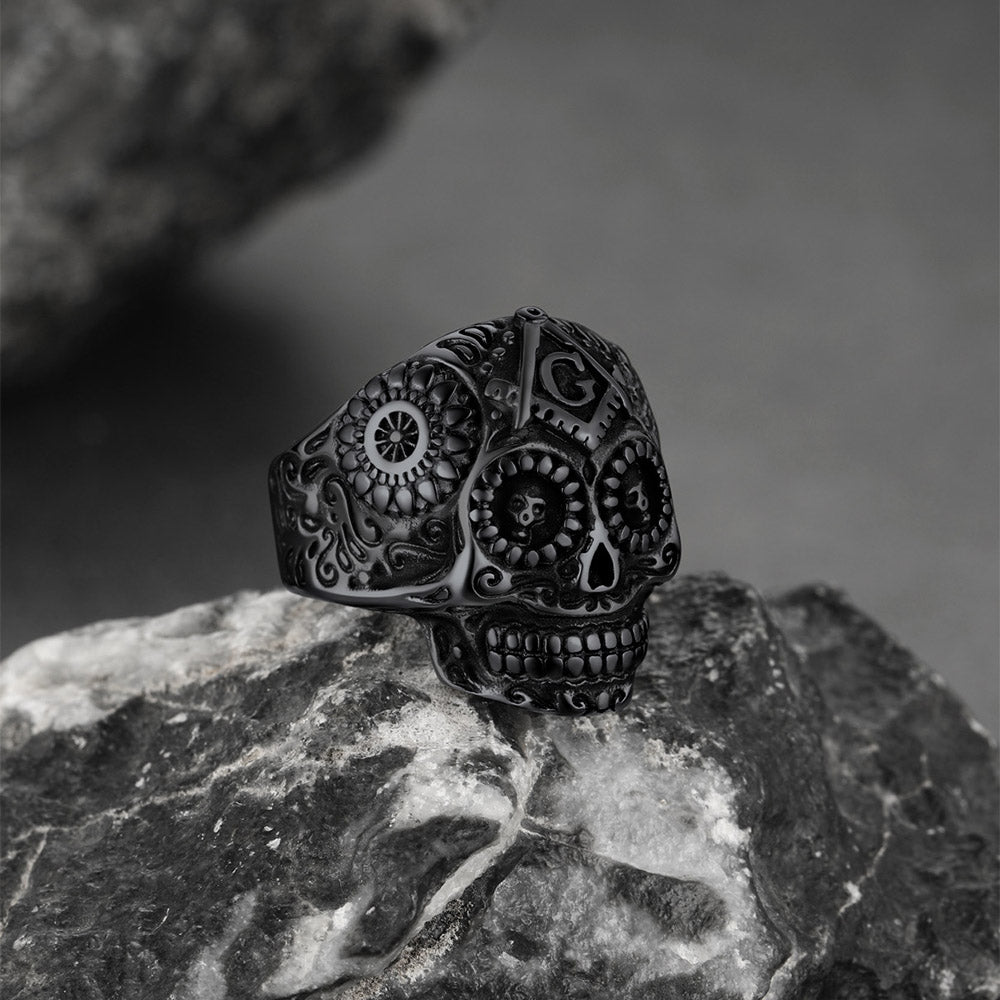 FaithHeart Vintage Skull Ring Stainless Steel Punk Biker Ring FaithHeart