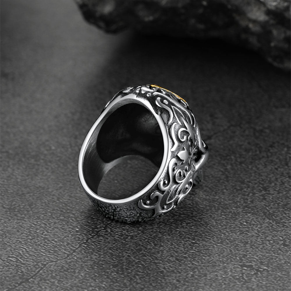 FaithHeart Masonic Skull Signet Ring Stainless Steel Biker Ring FaithHeart