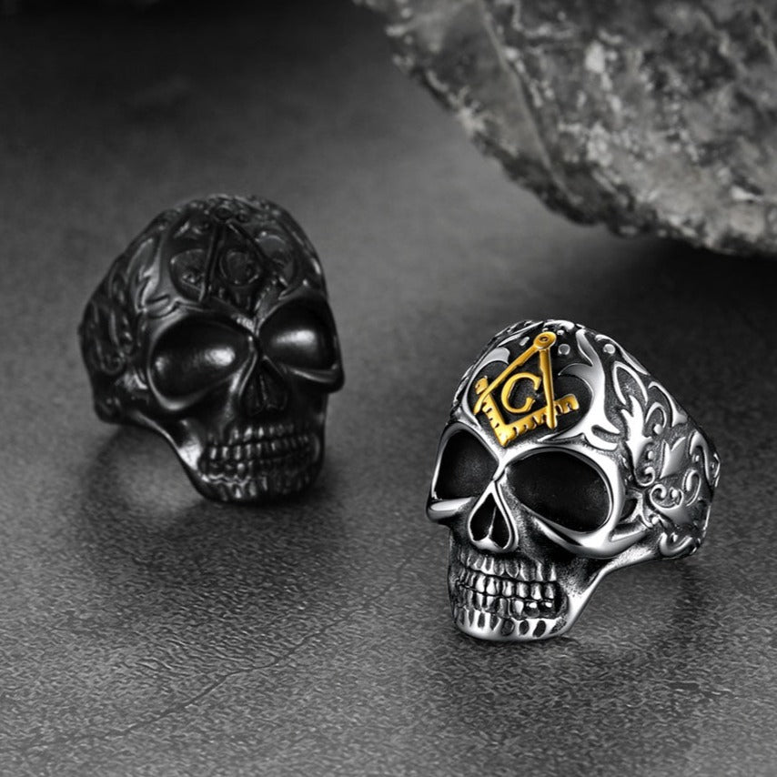 FaithHeart Masonic Skull Signet Ring Stainless Steel Biker Ring FaithHeart