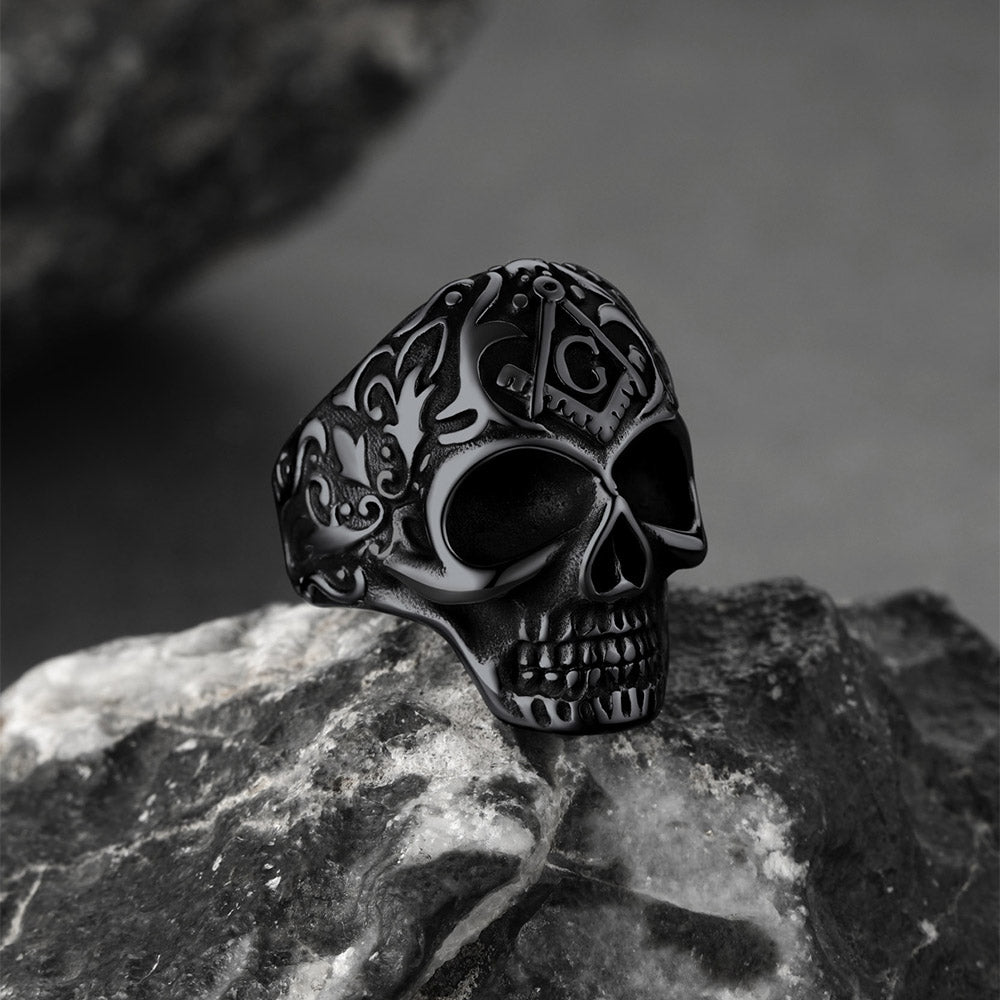 FaithHeart Masonic Skull Signet Ring Stainless Steel Biker Ring FaithHeart