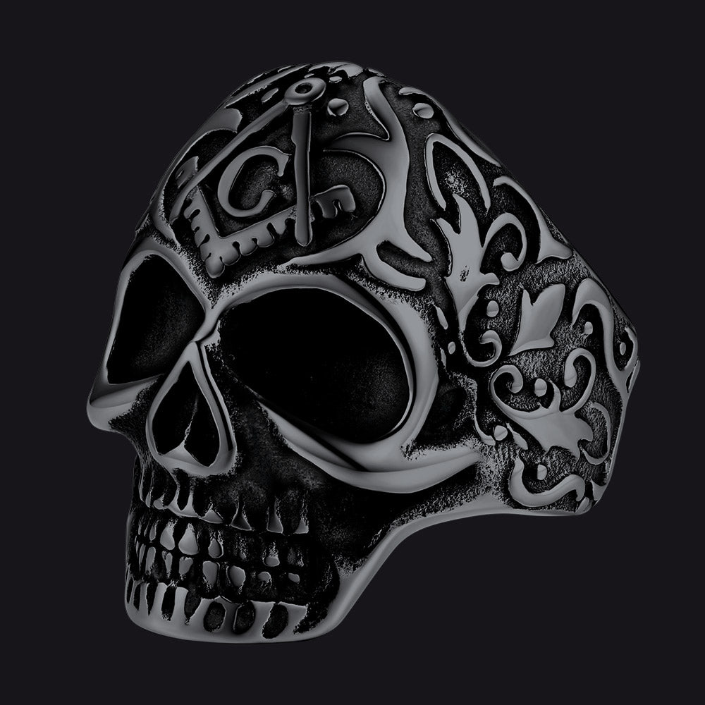 FaithHeart Masonic Skull Signet Ring Stainless Steel Biker Ring FaithHeart