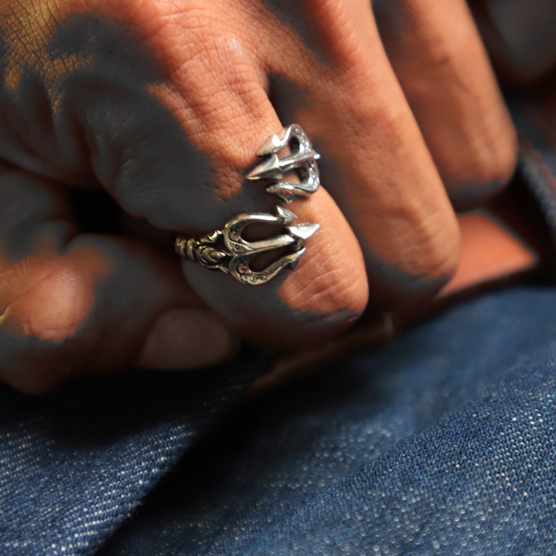 Greek Poseidon Trident stainless steel adjustable ring for men