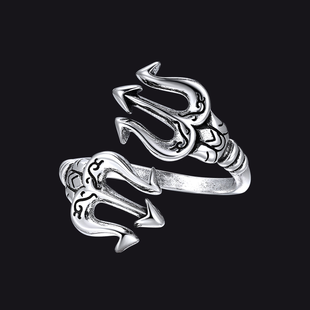 Greek Poseidon Trident stainless steel adjustable ring for men
