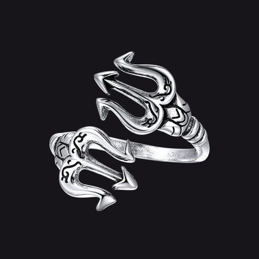 Greek Poseidon Trident stainless steel adjustable ring for menimg